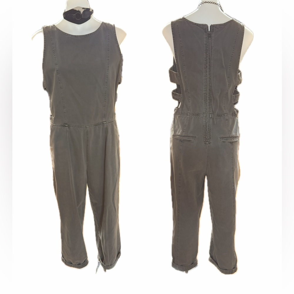 Free People Slate Gray Washed Cotton Cutout Jumpsuit